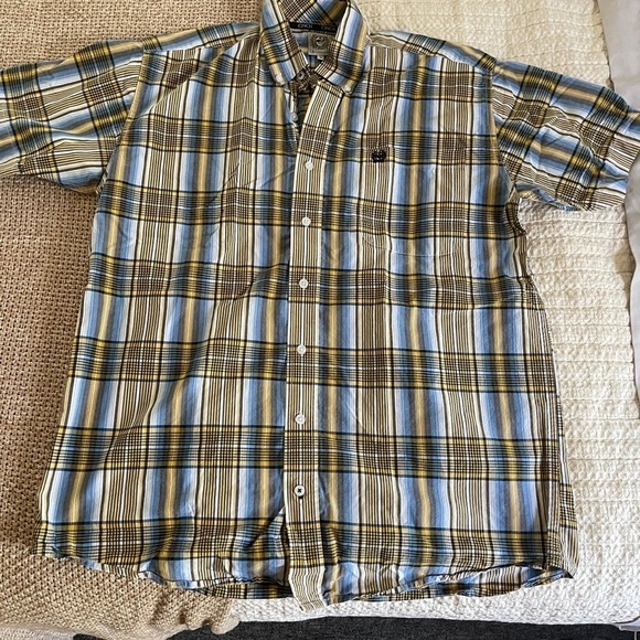 Cinch Other - Cinch Men's Plaid Short Sleeve button down Shirt - Blue and Yellow size small